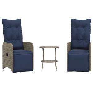 Juego de sillas reclinables de patio de ratán sintético gris de 2 piezas con mesa - Product Image 2