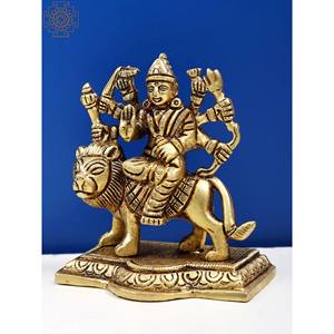 Pequeña escultura de latón de 3 pulgadas hecha a mano de la diosa Durga de ocho brazos un icono de bendición - Product Image 2