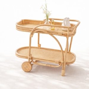 Wooden interactive toys rattan cane tea trolley cart baby rolling carts toy drink trolleys - Product Image 1
