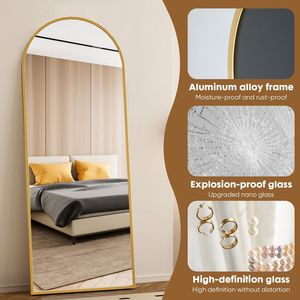 Specchio ad Arco a Figura Intera 71"x26" Infrangibile Dorato da Terra per Camera da Letto - Product Image 2