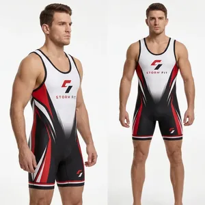 Combinaison de lutte pour hommes, impression par sublimation, coupe ajustée, compression, séchage rapide, spandex, polyester, vêtements de sport - Product Image 2
