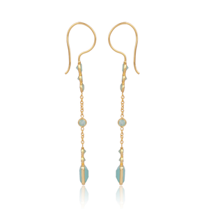 Nouvelles boucles d'oreilles pendantes élégantes et tendance en argent sterling 925 avec pierre précieuse chalcédoine aqua plaquée or 18 carats pour femmes - Product Image 2
