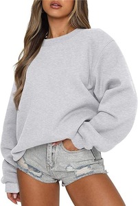 Sweat-shirt à col rond vert élégant pour femmes, coupe ample, épaules tombantes, en coton, avec manches longues douces - Product Image 6