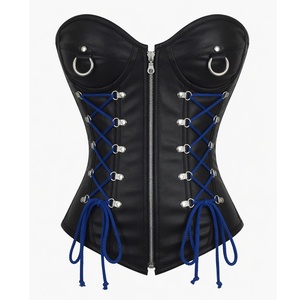 Corset en cuir PU pour femme avec fermeture éclair et design à lacets, corsage sculptant ferme, rose - Product Image 2