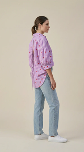 Chemise élégante rayée lavande en coton pour femme, haut décontracté d'été à manches longues, tissu léger et stylé, fournisseur en gros - Product Image 5