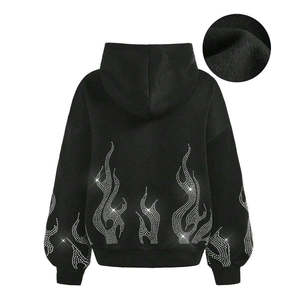 Ropa Casual para Mujer, Sudadera con Capucha de Punto con Pedrería, Antiarrugas, de Alta Calidad, Manga Larga, 100% Algodón - Product Image 2