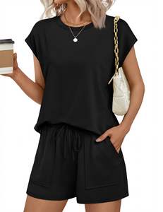 Conjunto de 2 piezas de ropa de estar por casa para mujer, estilo sólido, transpirable, para verano, ecológico, para el trabajo y el hogar. - Product Image 4