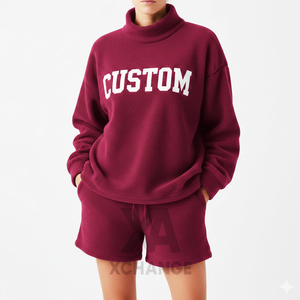 Womens Winter Oversized Mockneck Sweatshirt Loose Fit Fleece Pullover Short Sleeves Side <b>Split</b> Design Embroidered Front Logo - Product Image 2