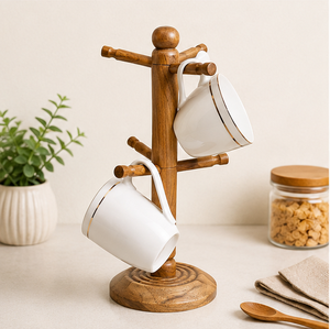 Premium Natural Solid Wood Coffee Mug Holder Stand Sturdy 6-Hook <b>Tabletop</b> Cup Display <b>Tree</b> for Mugs and Jewelry Durable Handmade - Product Image 2