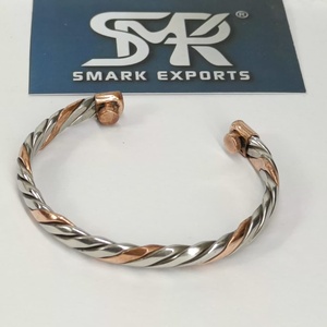 Trendy Metal Craft Magnetic Copper Cuff Bracelet Twisted Two Tone Design Adjustable Open <b>Bangle</b> Handmade - Product Image 2
