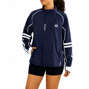 Women Hooded Windbreaker <b>Jackets</b> Track Suit Navy Blue Lightweight <b>Running</b> Shell <b>Reflective</b> Trim Full Zip Custom <b>Jacket</b> for men - Product Image 1