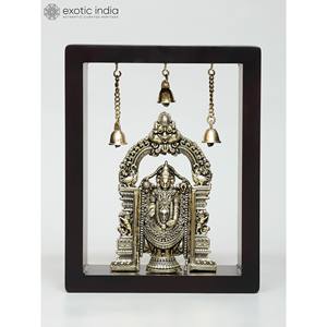 Estatua extrafina de Tirupati Balaji de 9 "con marco de madera Venkateshvara para colgar en la pared en producto de escultura de latón - Product Image 4
