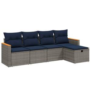 Juego de sofás de patio de ratán sintético gris de 5 piezas con cojines, muebles duraderos para exteriores - Product Image 2