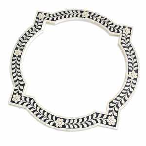 Bohemian Bone Inlay Wall <b>Mirror</b> With Floral Inlay <b>Frame</b> Irregular Shape Handmade Bathroom Decor - Product Image 2