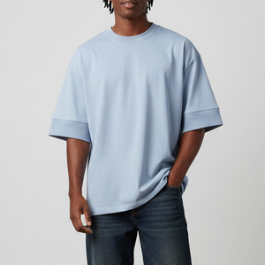 Camisetas al por mayor de 280GSM con hombros caídos, estampado puff, elásticas, transpirables, de algodón y spandex, de manga corta, cuello redondo, para hombre. - Product Image 3