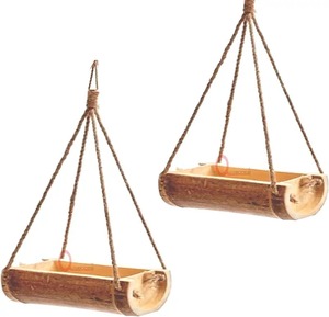 Mangeoire à oiseaux en bois naturel suspendue pour jardin, extérieur, cour, patio, balcon, station d'alimentation décorative pour oiseaux - Product Image 3