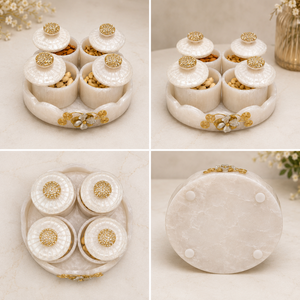Luxury Resin Classic Party Condiment <b>Jar</b> Set Moisture Proof Food <b>Storage</b> Flip Top Lids Tray White Gold <b>Kitchen</b> Canister Set - Product Image 2