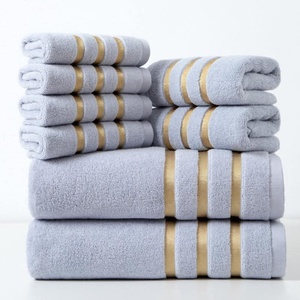 Eco-Friendly Antimicrobial Quick-Dry Plain Dyed 100% Cotton Woven Golden Border Dobby Bath <b>Towels</b> - Product Image 4