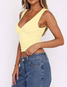 Womens Deep V Neck Crop Tank <b>Tops</b> Going Out Double Lined Sexy Crop <b>Top</b> Sleeveless Slim Fit Y2k Summer <b>Tops</b> - Product Image 1