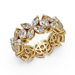 Anillo de Eternidad Floral Premium de Oro Puro de 14K con Diamantes Cultivados en Laboratorio de Corte Marquesa y Racimo Redondo, Anillo de Boda, Joyería Fina para Aniversario - Product Image 3