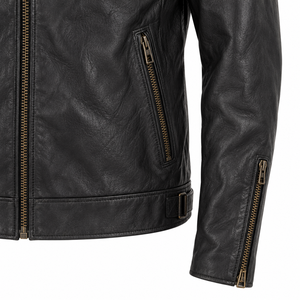 Veste de moto d'hiver réversible en cuir synthétique noir imperméable pour homme, col montant, fermeture éclair, style motard - Product Image 3