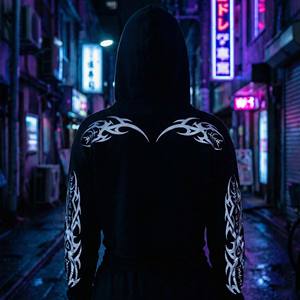 Sudadera con Capucha de Algodón Francés de Alta Calidad, 400 g/m², con Estampado Gráfico Reflectante Personalizado en la Parte Delantera, para Mujer, Invierno - Product Image 5