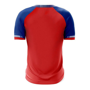 Men's Red Blue White Color Blocked Short Sleeve Sporty T-<b>Shirt</b> O-Neck Quick Dry Knitted Polyester Regular Fit - Product Image 2