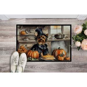 Yorkie automne cuisine citrouilles paillasson antidérapant lavable faible pile 24H X 36W intérieur extérieur entrée tapis ensemble pour porte d'entrée - Product Image 2
