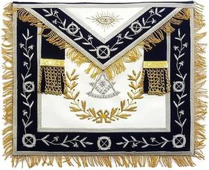 Tablier de franc-maçon de la Loge Bleue avec couronne brodée à la main en fils dorés sur satin blanc brillant – Réplique de l'apprêtement des anciens maîtres maçons - Product Image 1
