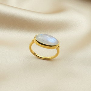 Anillo de Piedra Lunar Azul Natural con Cabujón Ovalado de Plata de Ley 925, Chapado en Oro Rosa y Oro Amarillo, Joyería para Ella y para Mujer - Product Image 3