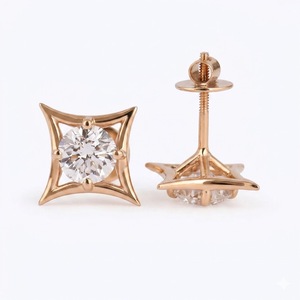 Luxury Ear Studs IGI Certified D Color VVS2 Grade 2CT Round Lab Created Diamond 18K Rose Gold Geometric Solitaire Stud <b>Earrings</b> - Product Image 2