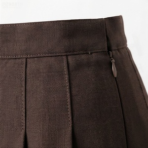 Women Pleated Knee-Length Skirt Solid Color Regular Waist Woven Fabric All Seasons Style - Product Image 4