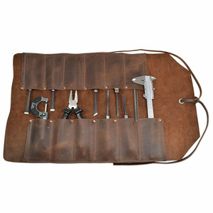 Rollo de herramientas de cuero al por mayor con logotipo personalizado, organizador enrollable para electricistas, fontaneros, carpinteros y mecánicos a bajo precio. - Product Image 2
