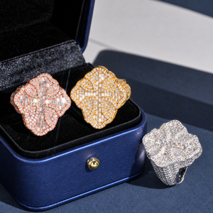 Bague Trèfle en Argent 925 pour Homme avec Moissanite, Pierres Taille Baguette, Or Tricolore (Or Blanc, Or Rose, Or Jaune), Bijou de Luxe Iced Out - Product Image 4