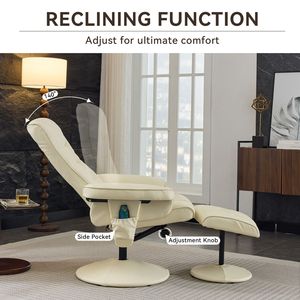 Sillón Reclinable para el Hogar 015 con Reposapiés, Giratorio 360 Grados, 5 Modos de Masaje, Reclinable de Cuero PU con Respaldo Ajustable - Product Image 3