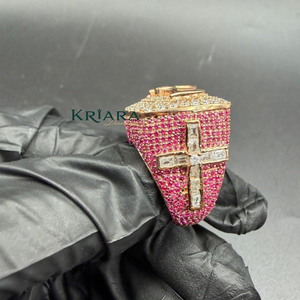 Anillo de cóctel de moissanita chapado en plata 925 para hombre con letras MSFA y engaste pavé, estilo hip-hop - Product Image 2