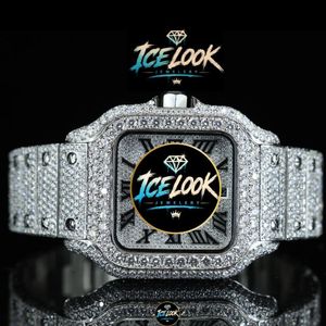Reloj de Acero Inoxidable Cuadrado para Hombre Ice Look Jewelry, 40 mm, Analógico, de Cuarzo, Luminoso, de Lujo, con Cierre Plegable - Product Image 1