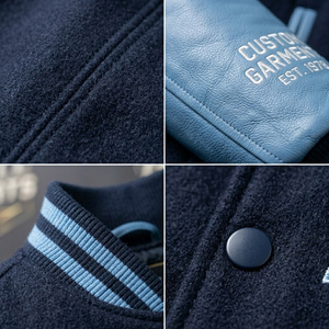 Veste universitaire personnalisable pour homme, style preppy, broderie, bomber, vêtements d'hiver, laine/nylon, bleu et marine - Product Image 5