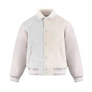 Letterman <b>Jacket</b> Premium Quality Custom Button Embroidered Baseball University Varsity <b>Mandarin</b> <b>Collar</b> Solid OEM Service - Product Image 2