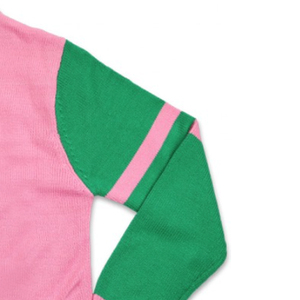 เสื้อสเวตเตอร์ไหมพรมคอวี แขนยาว สีชมพูเขียว ลายบล็อก สไตล์พรีปปี้ สำหรับผู้หญิง ป้องกันขนร่วง - Product Image 4