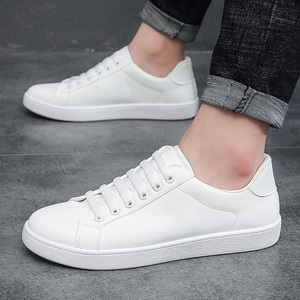 Unisex White PU Sneakers EVA Midsole Rubber Outsole Spring Casual <b>Walking</b> Shoes - Product Image 2