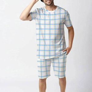 Men's Plaid Short Sleeve Shirt <b>Set</b> Casual Summer Wear White Blue Yellow Checkered Pattern Comfortable Breathable Fabric - Product Image 1