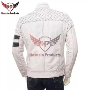 Mens Real White <b>Leather</b> <b>Jacket</b> Slim Fit Biker Motorcycle Quilted Shoulder Cowhide Coat Custom Classic Fashion Outerwear New Wear - Product Image 3