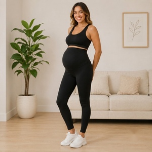 Conjunto de Maternidad de Dos Piezas, Leggings Negros con Top Corto, Transpirables, de Spandex y Nailon, Ropa de Verano para Mujer - Product Image 3