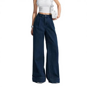Jeans pour femmes à taille haute et jambes larges, coupe ample, style minimaliste, mode décontractée, streetwear, OEM, vente en gros personnalisée - Product Image 6