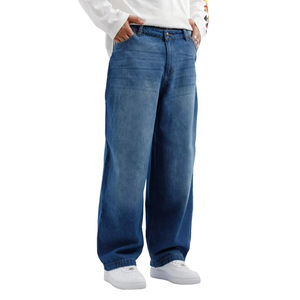 Jeans décontractés pour hommes, taille mi-haute, coupe ample, en denim bleu foncé, évasés à jambe large, respirants, teint uni, pour hommes et femmes, Fabricant - Product Image 5