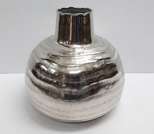 Ambiance Lifestyle Modern Silver Half Hammered Luxury Metal Flower Decorative Vase Tabletop Home Living Room Christmas Decor - Product Image 1