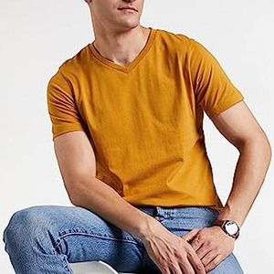 Camiseta de Cuello en V para Hombre, Ajustada, de Algodón Suave y Elástico, Color Naranja Clásico, Unisex - Product Image 4