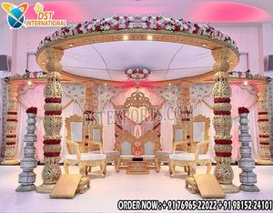 Hindu Wedding Temple Mandap Ganesha Design Portable Fiber Material Customized Size Golden Carved Pillars for Indian Weddings USA - Product Image 5