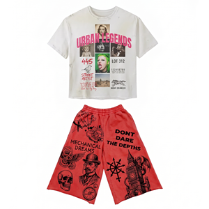 280 GSM Premium Cotton Polyester French Terry Pink Spider Web Sublimation Print T Shirt Short <b>Set</b> Custom DTF Screen Print - Product Image 6